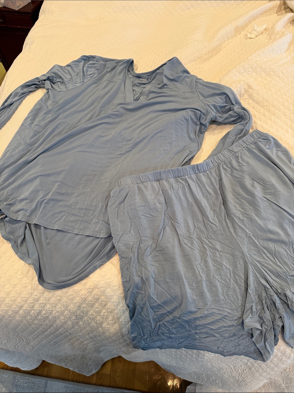 Lands' End Light Blue Long-Sleeve Top & Elastic-Waist Shorts Pajama Set